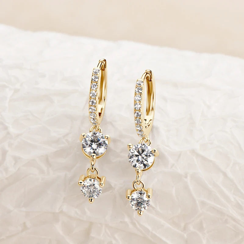 Boucles d'oreilles créoles pendantes en argent sterling 925 et moissanite pour femmes - Fête de mariage