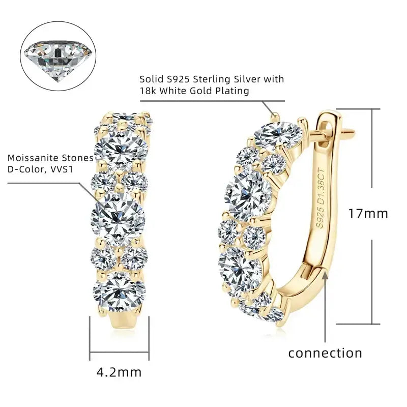 Boucles d'oreilles créoles en argent sterling 925 avec moissanite, couleur D, 2,76 carats au total, mariage étincelant