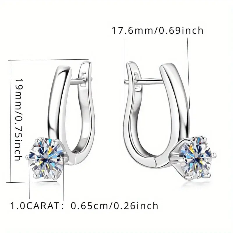 925 Sterling Silver Moissanite Hoop Earrings Retro Simple Light Luxury