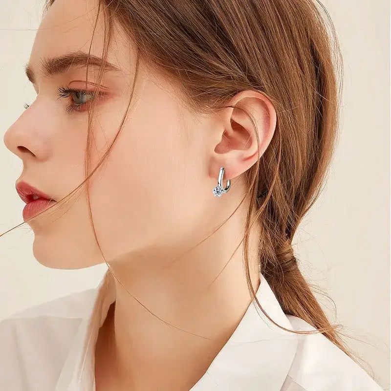 925 Sterling Silver Moissanite Hoop Earrings Retro Simple Light Luxury
