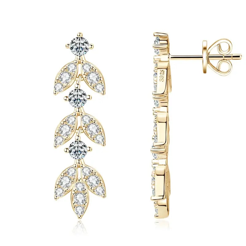 Boucles d'oreilles pendantes en argent sterling 925 et moissanite en forme de feuille pour femmes, hypoallergéniques, cadeau