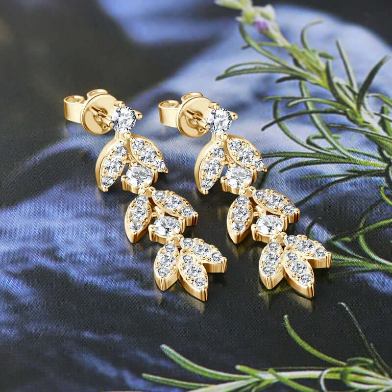 Boucles d'oreilles pendantes en argent sterling 925 et moissanite en forme de feuille pour femmes, hypoallergéniques, cadeau