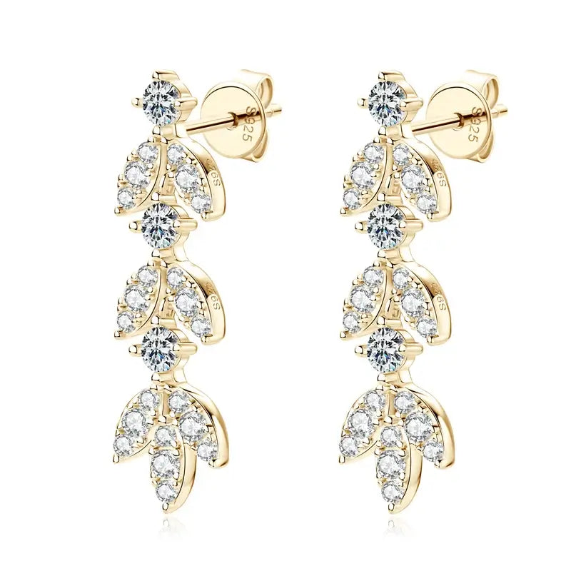 Boucles d'oreilles pendantes en argent sterling 925 et moissanite en forme de feuille pour femmes, hypoallergéniques, cadeau