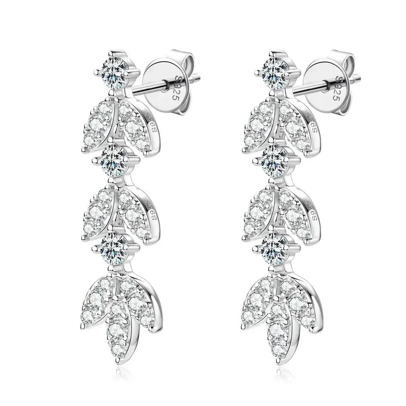 925 Sterling Silber Moissanit Blatt-Hängeohrringe für Damen Anti-Allergie Geschenk