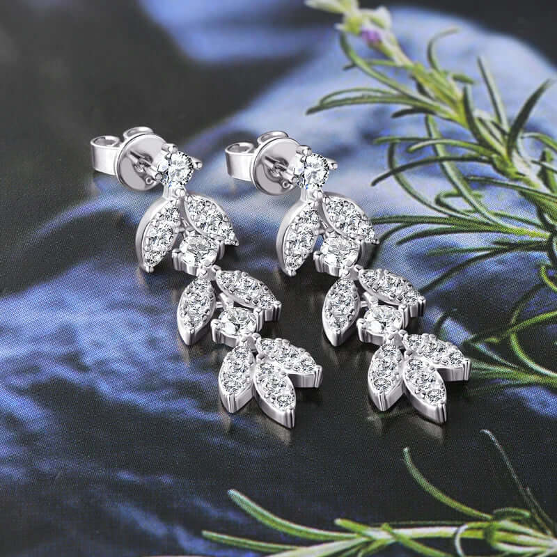 Boucles d'oreilles pendantes en argent sterling 925 et moissanite en forme de feuille pour femmes, hypoallergéniques, cadeau