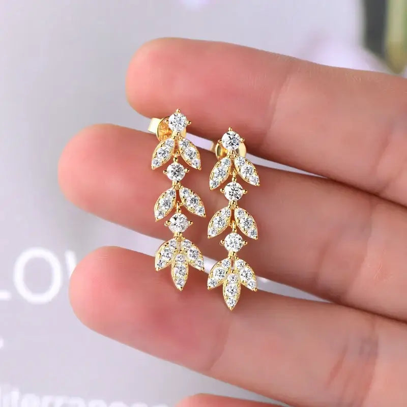 Boucles d'oreilles pendantes en argent sterling 925 et moissanite en forme de feuille pour femmes, hypoallergéniques, cadeau