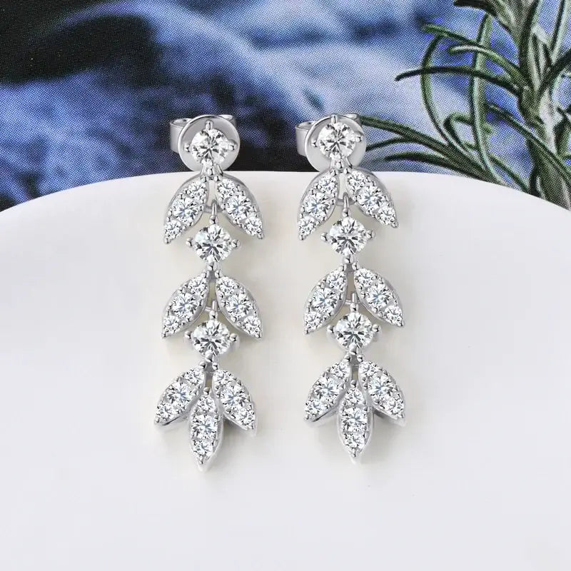 Boucles d'oreilles pendantes en argent sterling 925 et moissanite en forme de feuille pour femmes, hypoallergéniques, cadeau