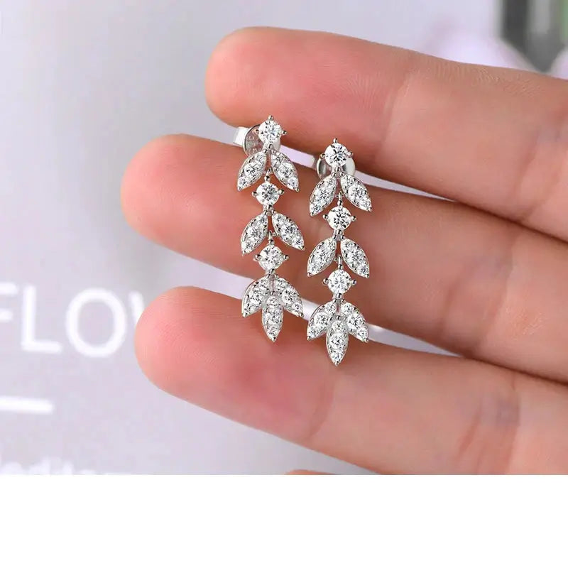 Boucles d'oreilles pendantes en argent sterling 925 et moissanite en forme de feuille pour femmes, hypoallergéniques, cadeau