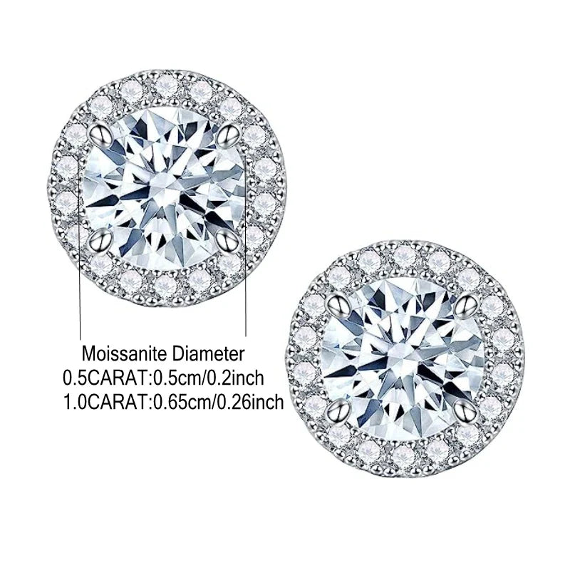 Boucles d'oreilles clous unisexe en argent sterling 925 et moissanite 0,5/1 carat rondes à vis