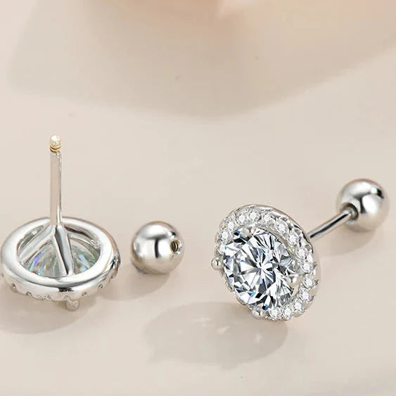 Boucles d'oreilles clous unisexe en argent sterling 925 et moissanite 0,5/1 carat rondes à vis