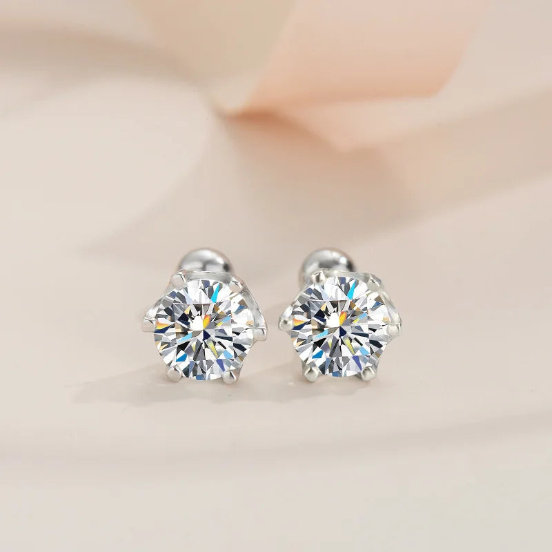 Boucles d'oreilles clous en argent sterling 925 avec moissanite 0,5-1 carat la paire, monture à 6 griffes et fermoir à vis