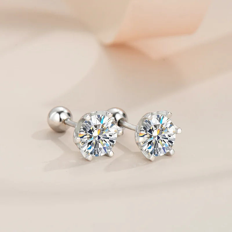 Boucles d'oreilles clous en argent sterling 925 avec moissanite 0,5-1 carat la paire, monture à 6 griffes et fermoir à vis