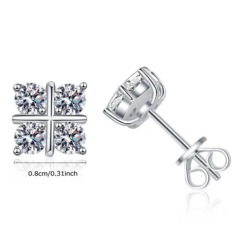 925 Sterling Silver 0.8Ct x2 Moissanite Stud Earrings 1.6Ct Total Classic Luxury