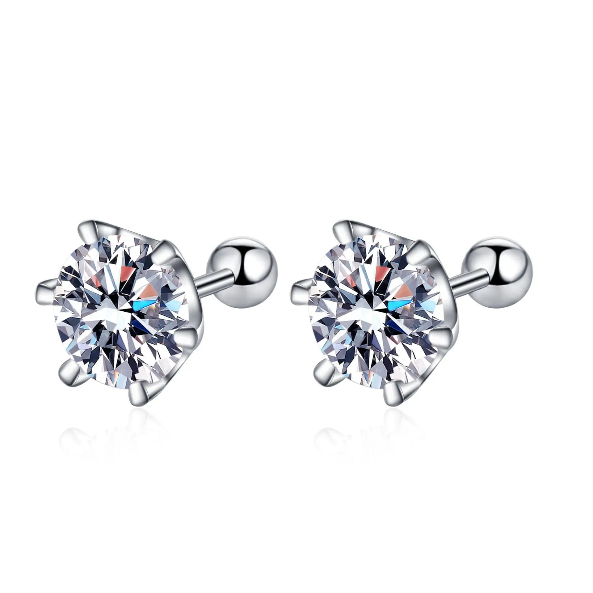 Boucles d'oreilles clous en argent sterling 925 avec moissanite 0,5-1 carat la paire, monture à 6 griffes et fermoir à vis
