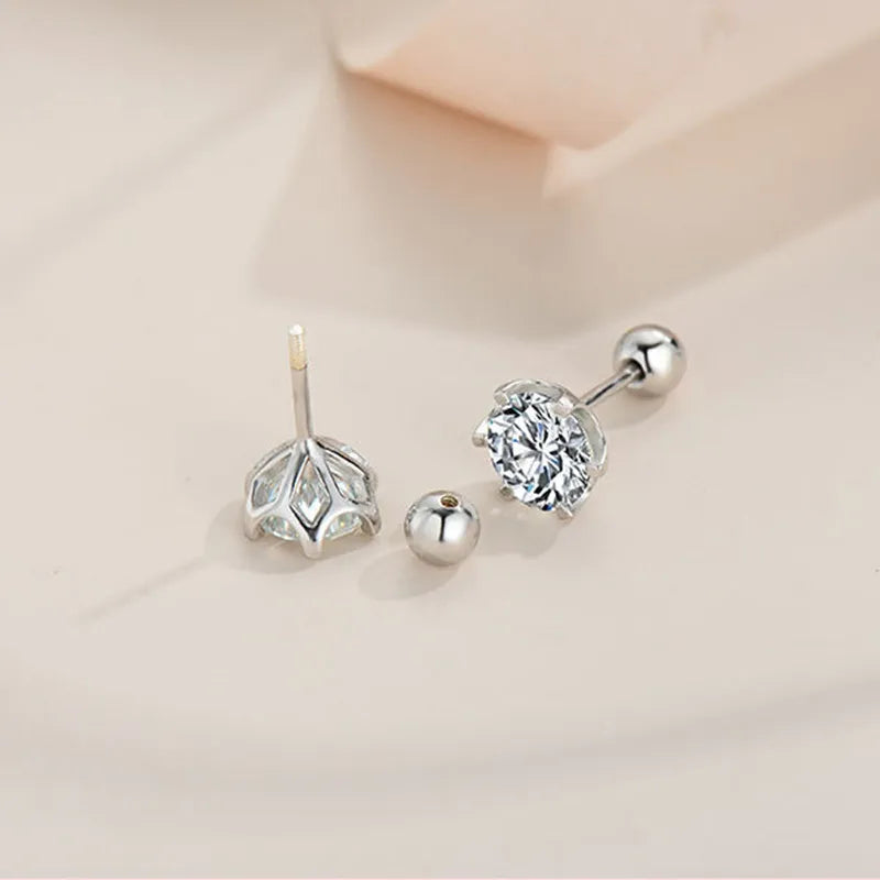 Boucles d'oreilles clous en argent sterling 925 avec moissanite 0,5-1 carat la paire, monture à 6 griffes et fermoir à vis