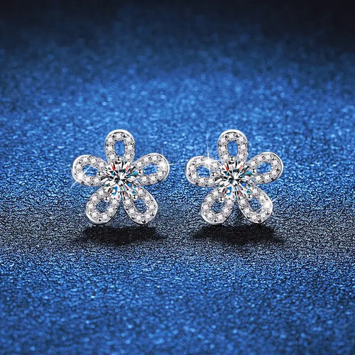 925 Sterling Silber Moissanite Ohrstecker 0.5ct x2 Fünfblättrige Blume