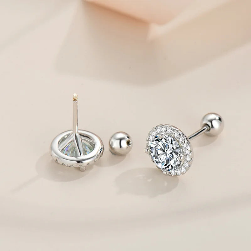 Boucles d'oreilles clous unisexe en argent sterling 925 et moissanite 0,5/1 carat rondes à vis