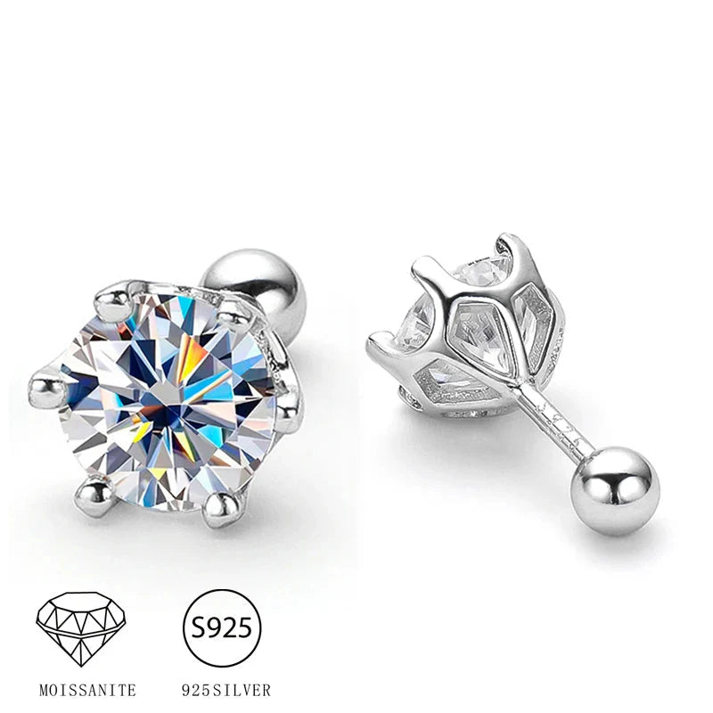 Boucles d'oreilles clous en argent sterling 925 avec moissanite 0,5-1 carat la paire, monture à 6 griffes et fermoir à vis