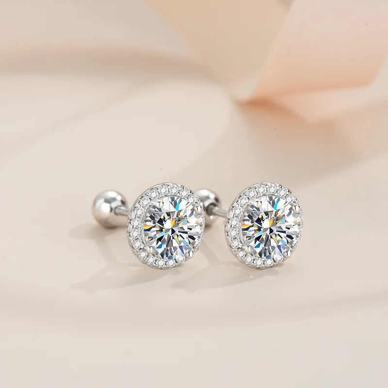Boucles d'oreilles clous unisexe en argent sterling 925 et moissanite 0,5/1 carat rondes à vis