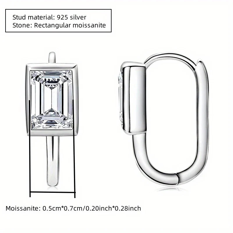 Boucles d'oreilles clous unisexe en argent sterling 925, moissanite rectangulaire 2x1 carat