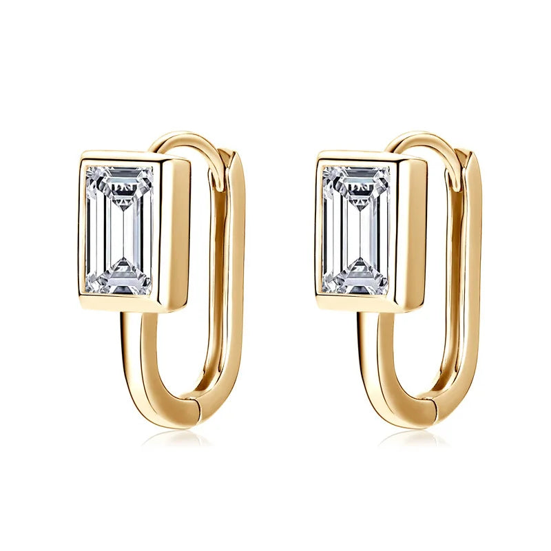 Boucles d'oreilles clous unisexe en argent sterling 925, moissanite rectangulaire 2x1 carat