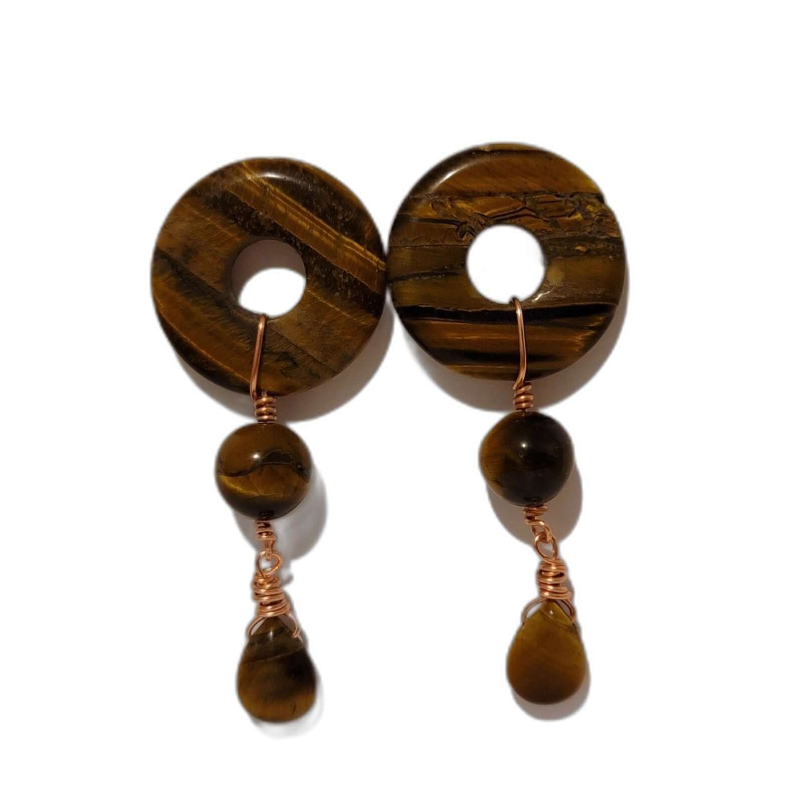 Boucles d'oreilles pendantes en cuivre œil-de-tigre, faites à la main