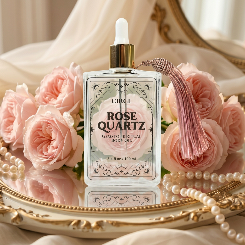 Huile Corporelle au Quartz Rose – Amour de Soi & Éclat Cristallin | 100 ml