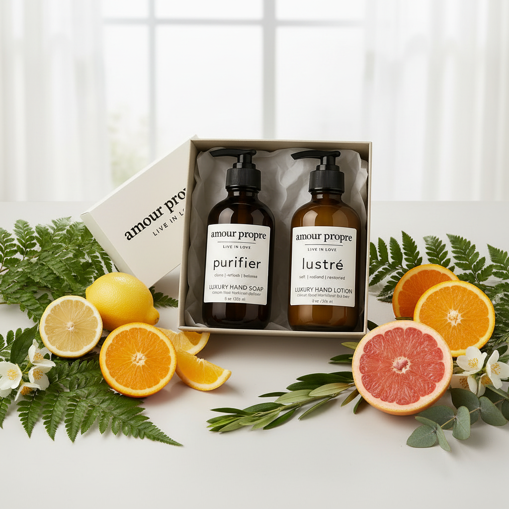 Amour Propre® LUX COLLECTION - Zitrus-Rosmarin Handseife, Handlotion, Sojakerze