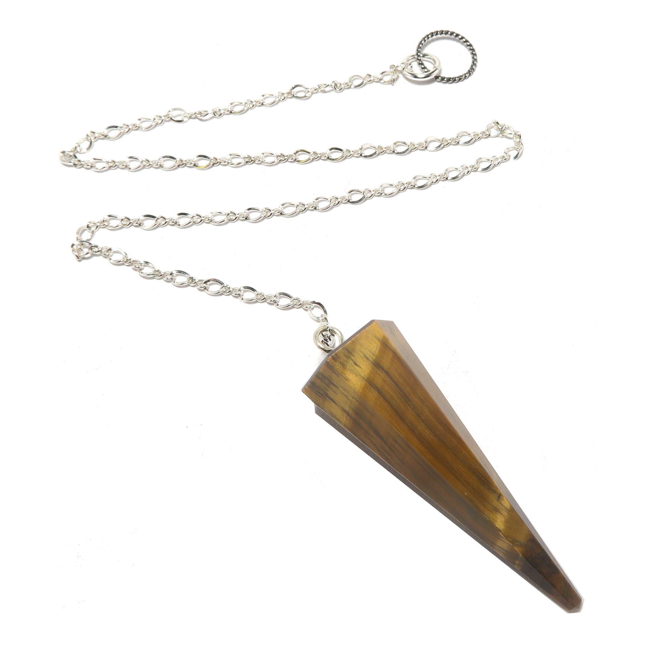 Pendule Radiesthésie Œil de Tigre Argent Sterling