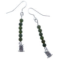 Jade Earrings Wise Owl in Green Nephrite Forest Sterling