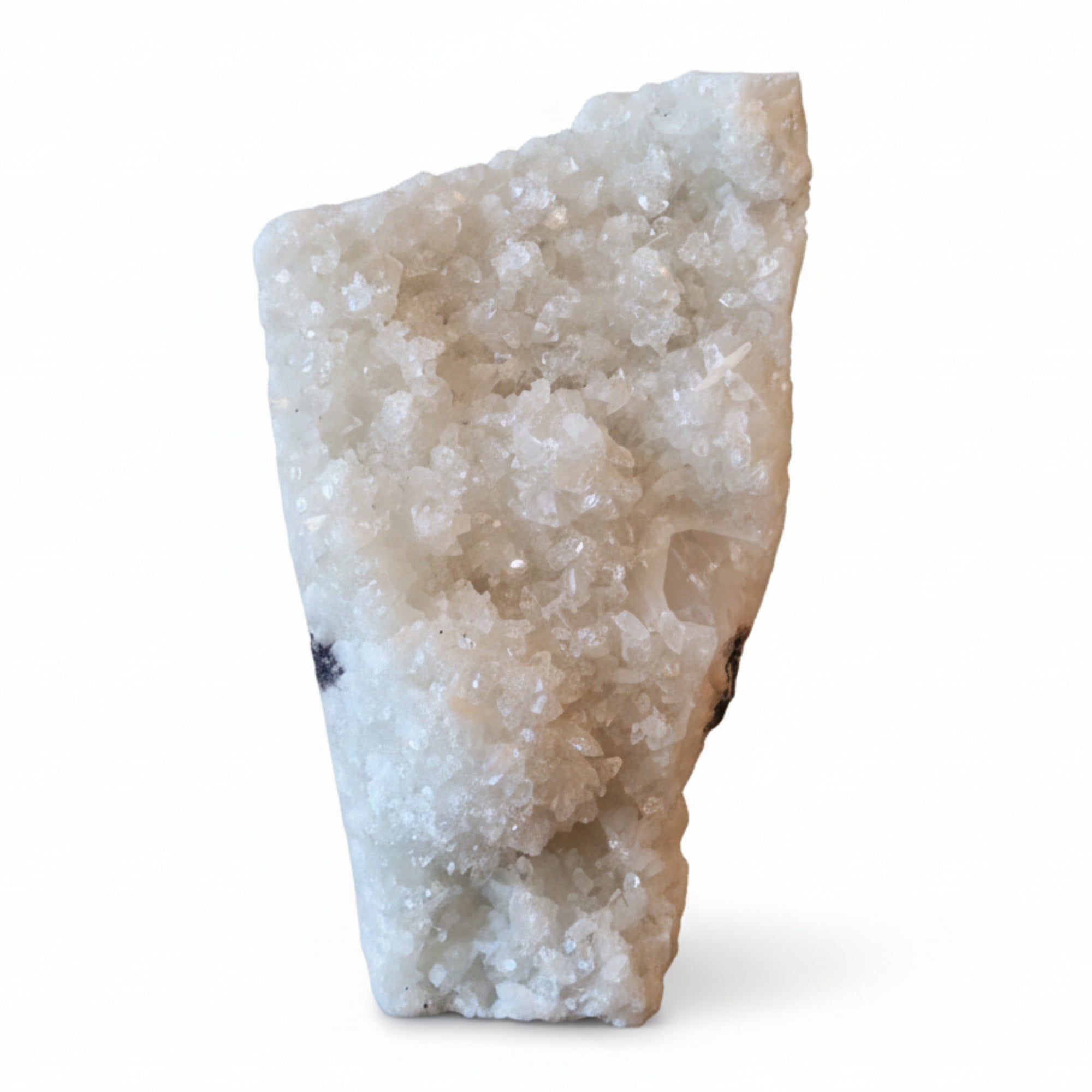Druse d'apophyllite brillante blanche Paix Pierre dressée 5,5 pouces