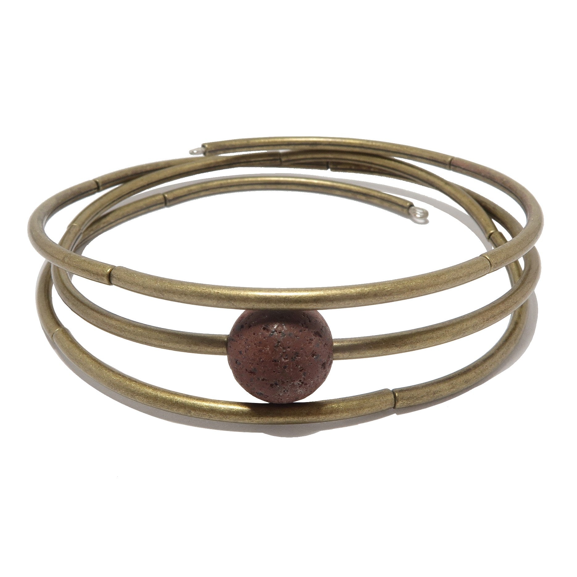 Bracelet en lave Magma rouge Cœur de la Terre sur fil à mémoire de forme