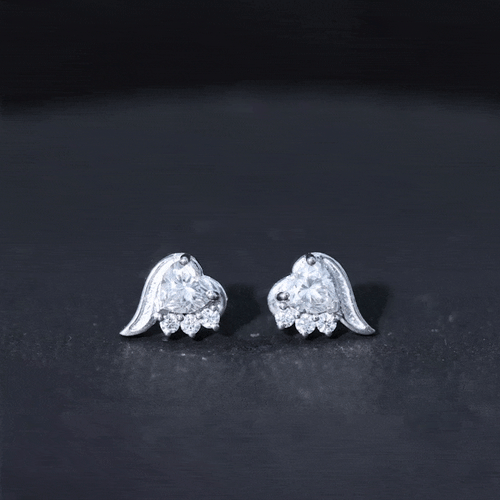 1 Carat Moissanite Heart Stud Earrings in Sterling Silver