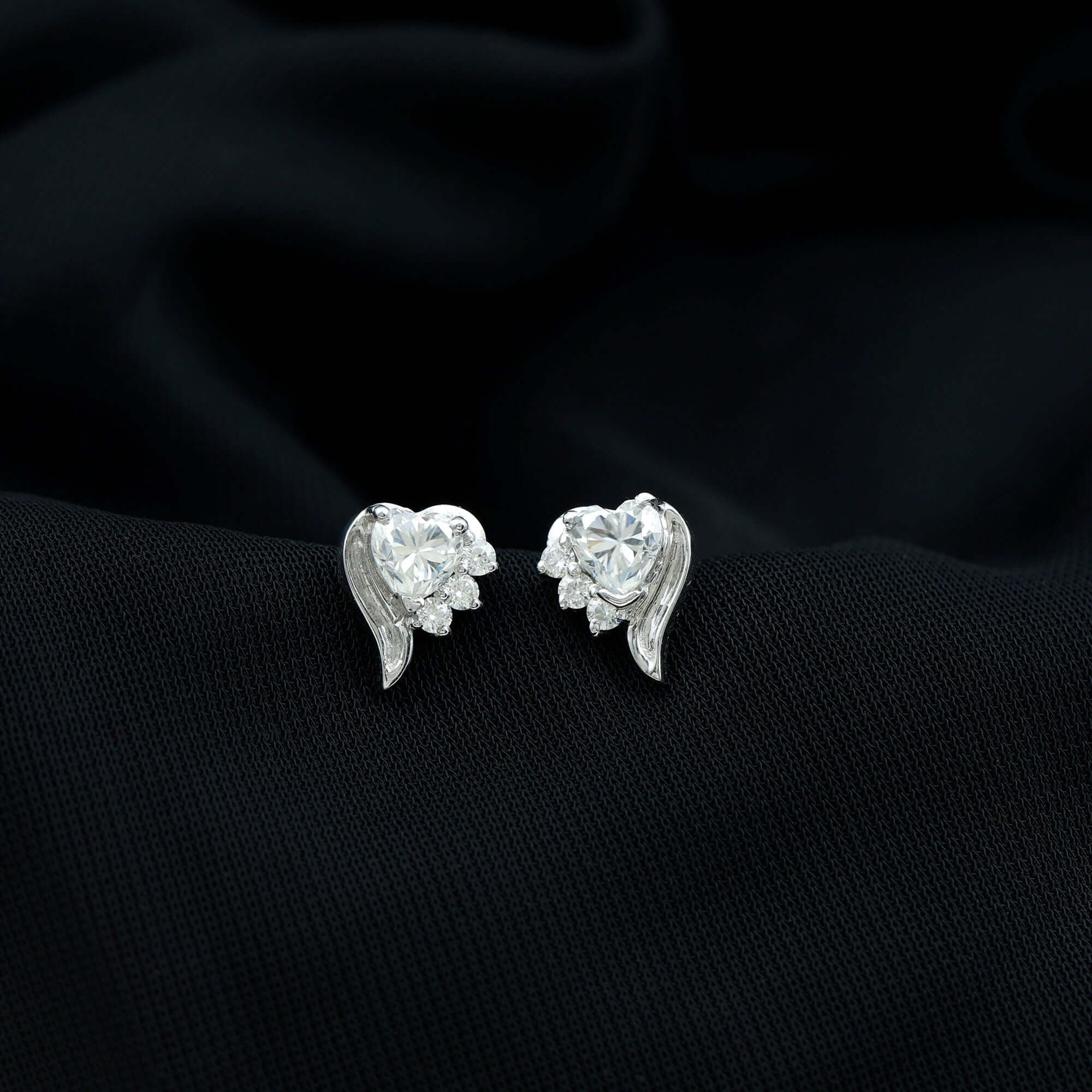 1 Carat Moissanite Heart Stud Earrings in Sterling Silver