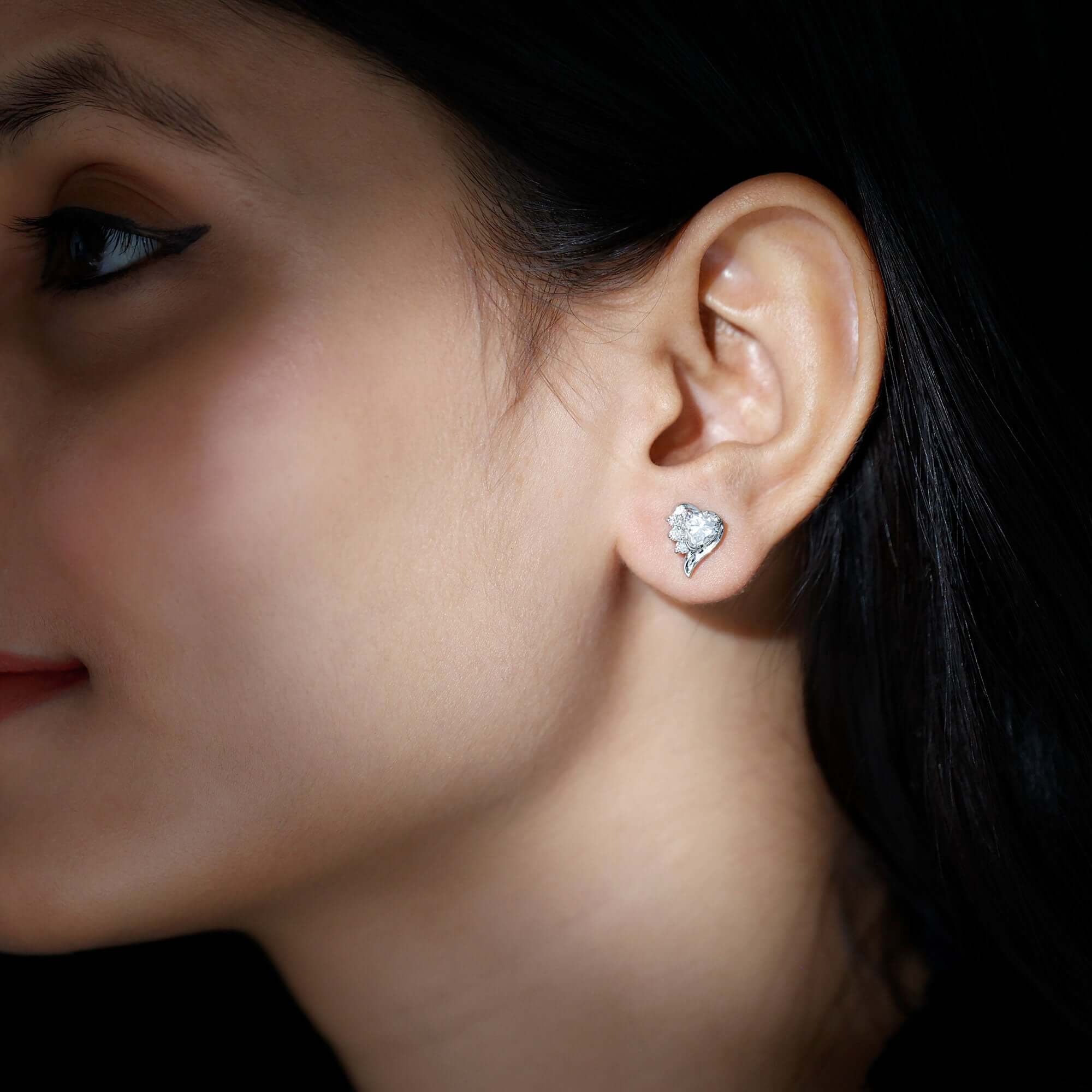 1 Carat Moissanite Heart Stud Earrings in Sterling Silver