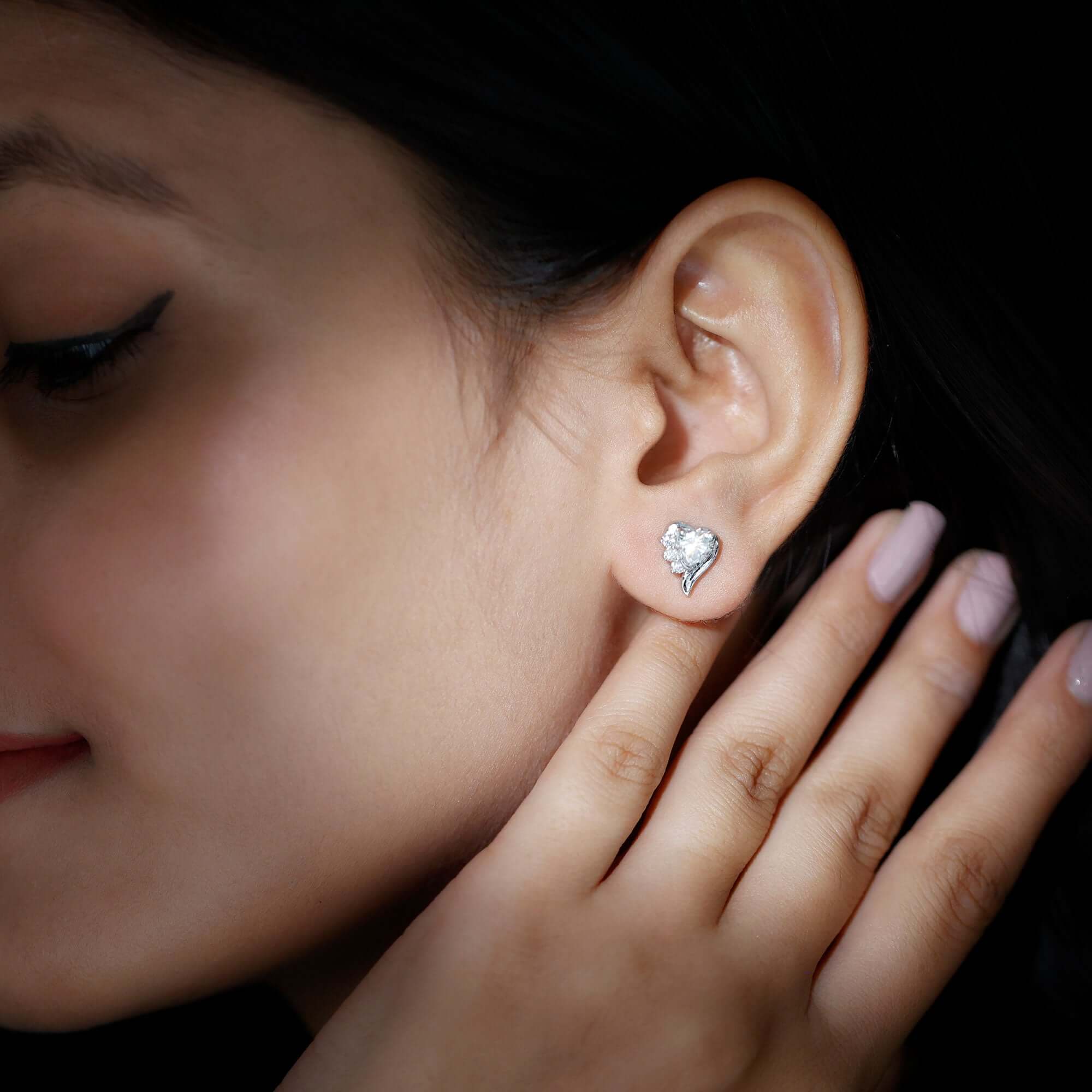 1 Carat Moissanite Heart Stud Earrings in Sterling Silver