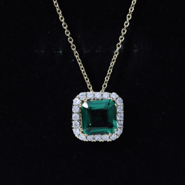 10 MM Lab Created Emerald Statement Necklace with Moissanite Halo