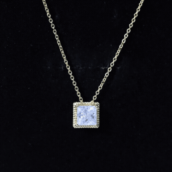 2 Carat Princess Cut Moissanite Solitaire Necklace with Rope Frame
