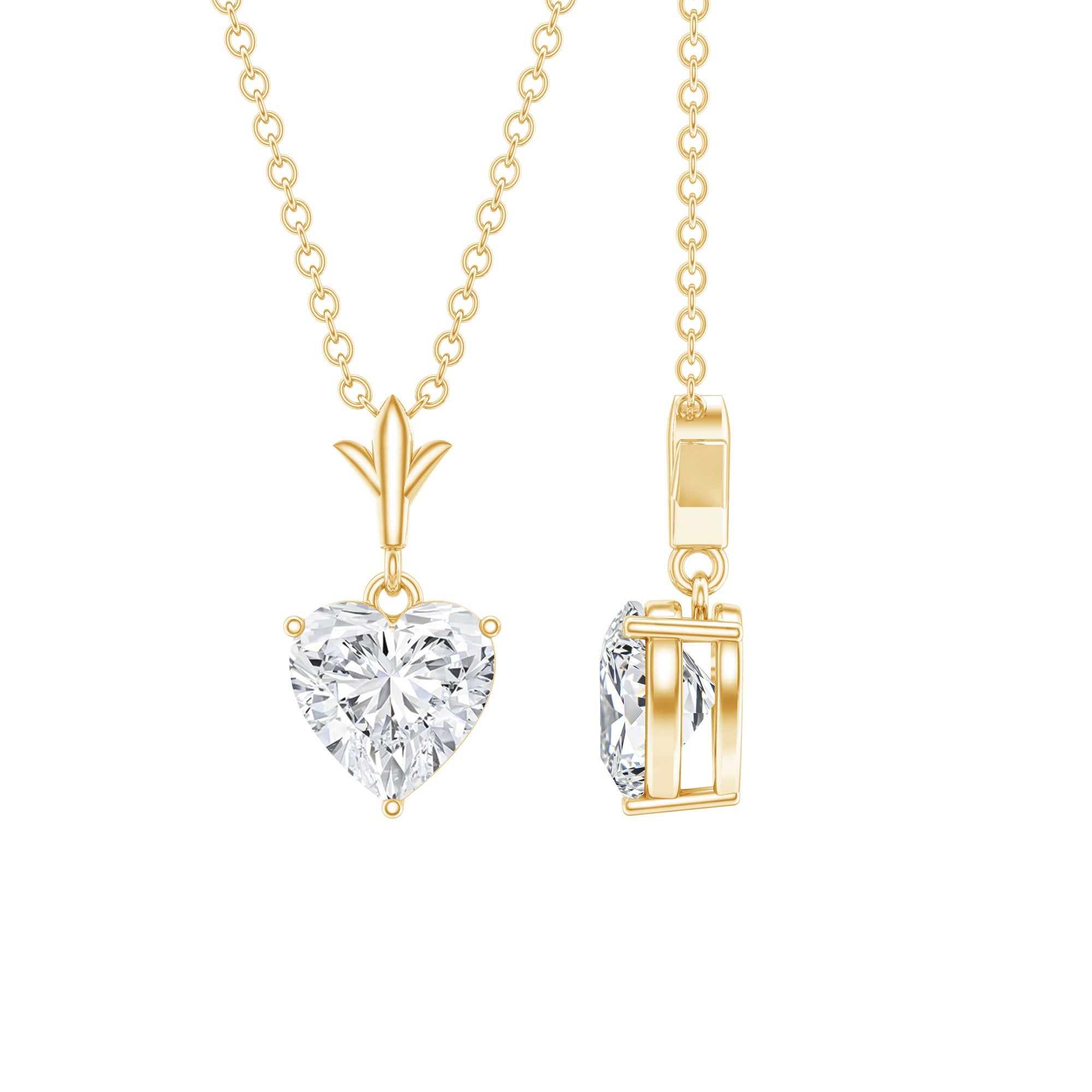 1.5 Carat Heart Shaped Moissanite Pendant With Gold Plated Silver Chain