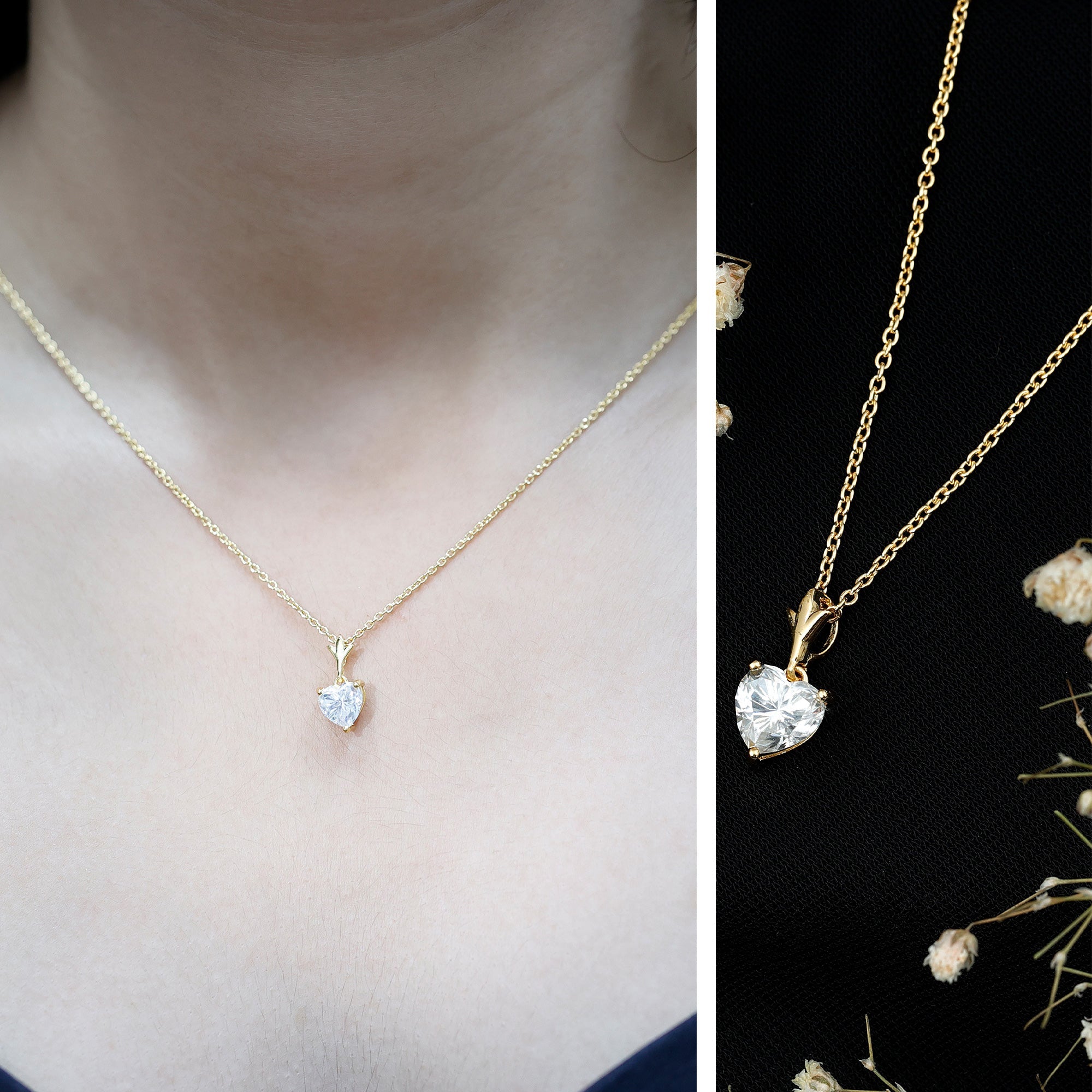1.5 Carat Heart Shaped Moissanite Pendant With Gold Plated Silver Chain