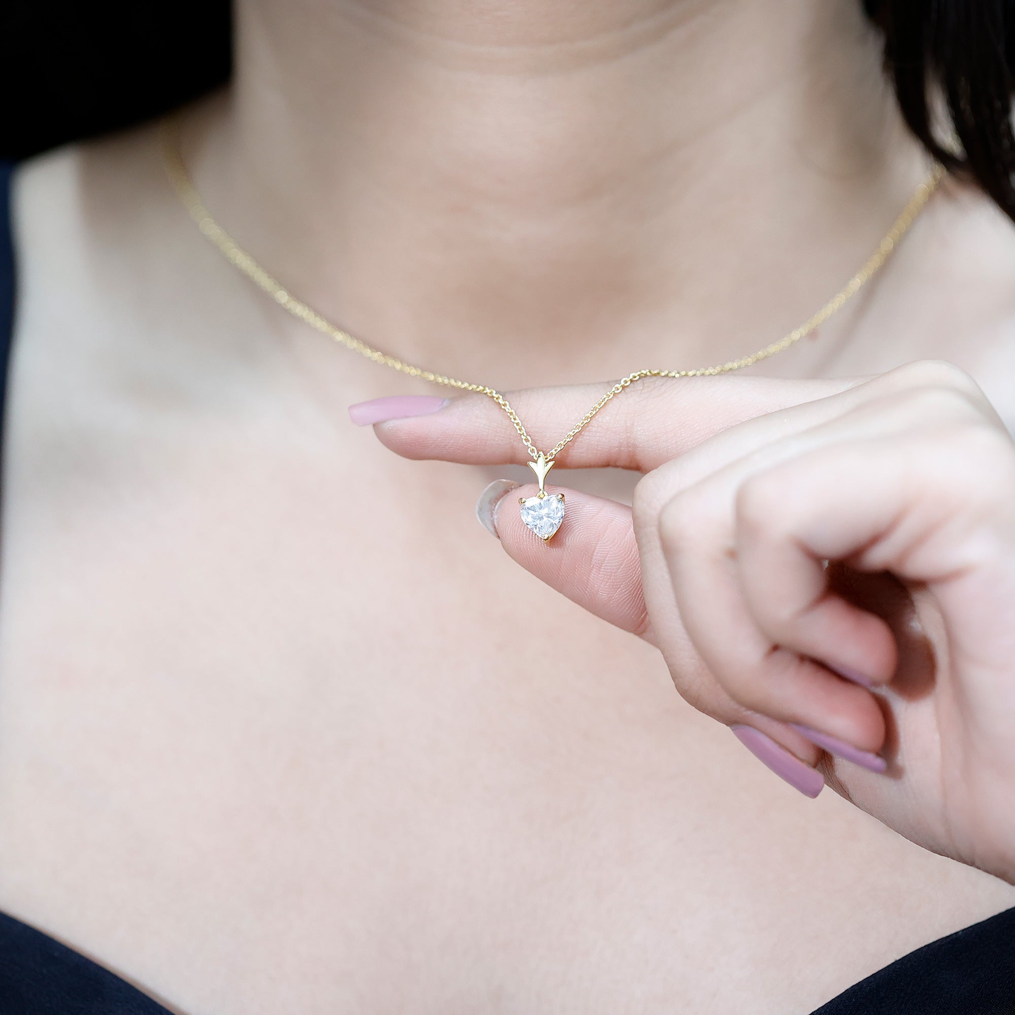 1.5 Carat Heart Shaped Moissanite Pendant With Gold Plated Silver Chain