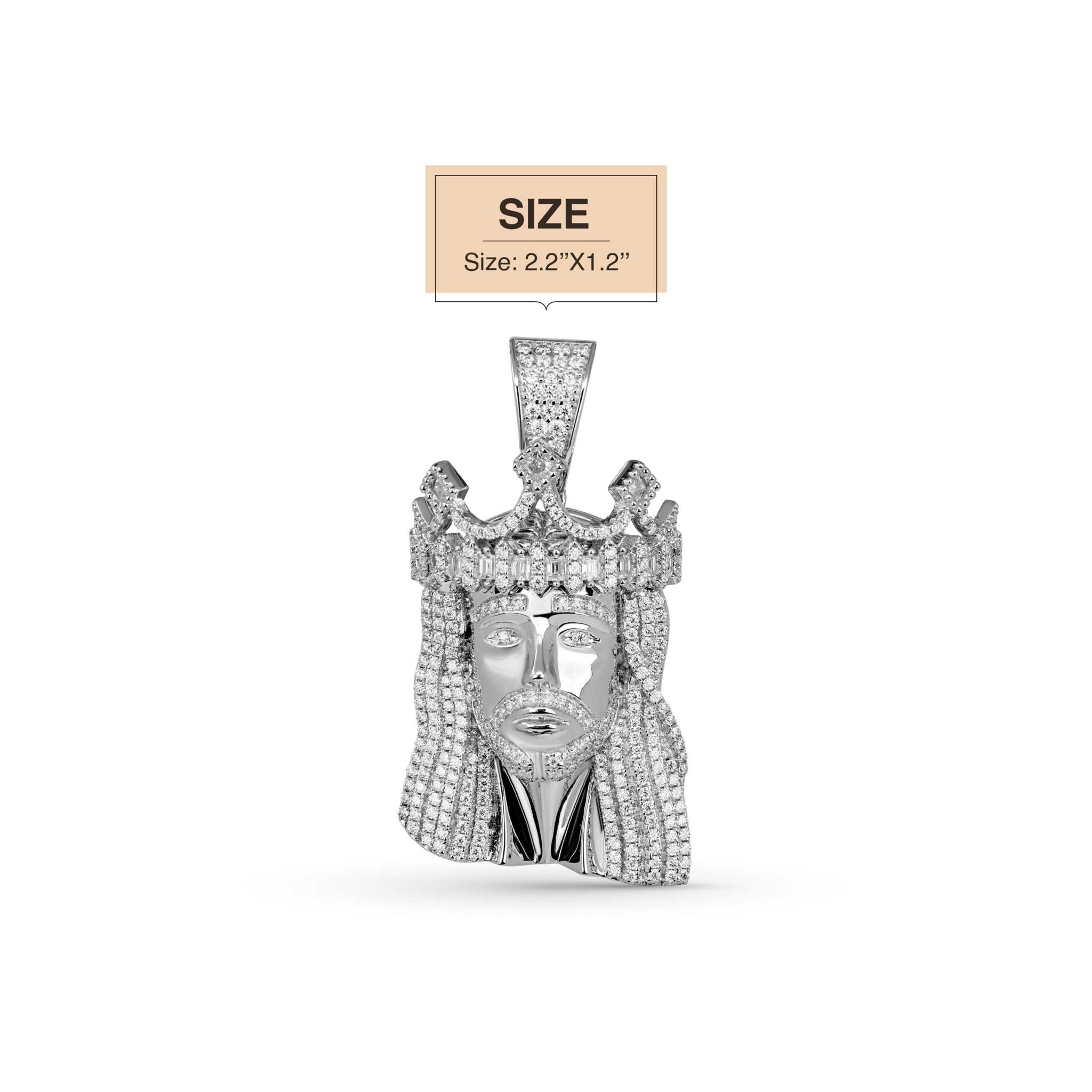 Moissanite Iced King Crown Jesus Head Piece Pendant - 925 Sterling Silver