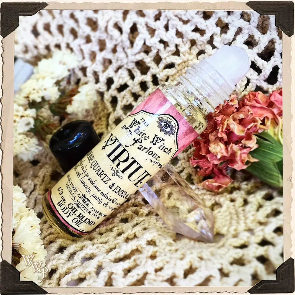 VIRTUE Elixir 1/3oz Körperöl Roll-on. Für Schönheit, guten Glauben & Sanftheit.