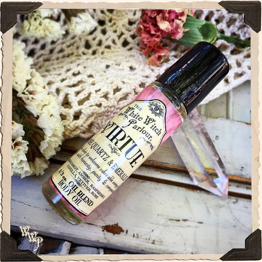 VIRTUE Elixir 1/3oz Körperöl Roll-on. Für Schönheit, guten Glauben & Sanftheit.