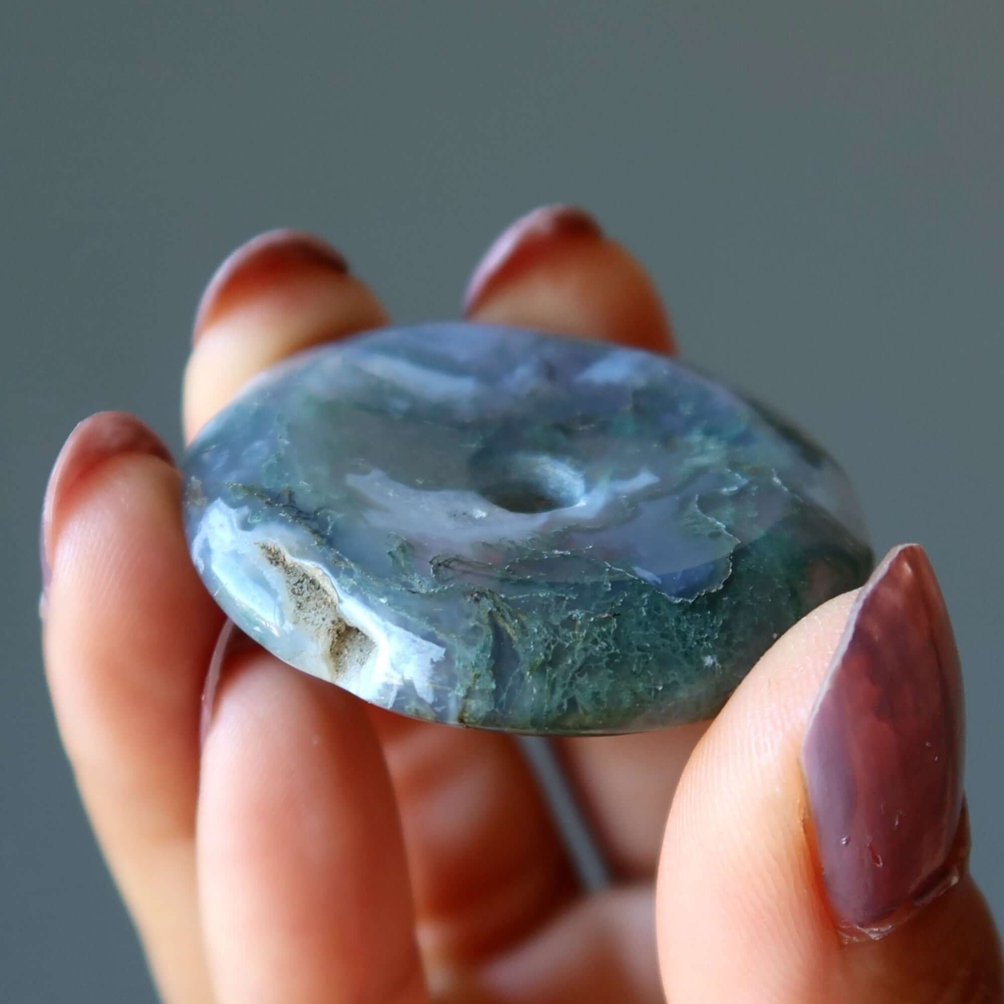 Moss Agate Gemstone Donut Green Healing
