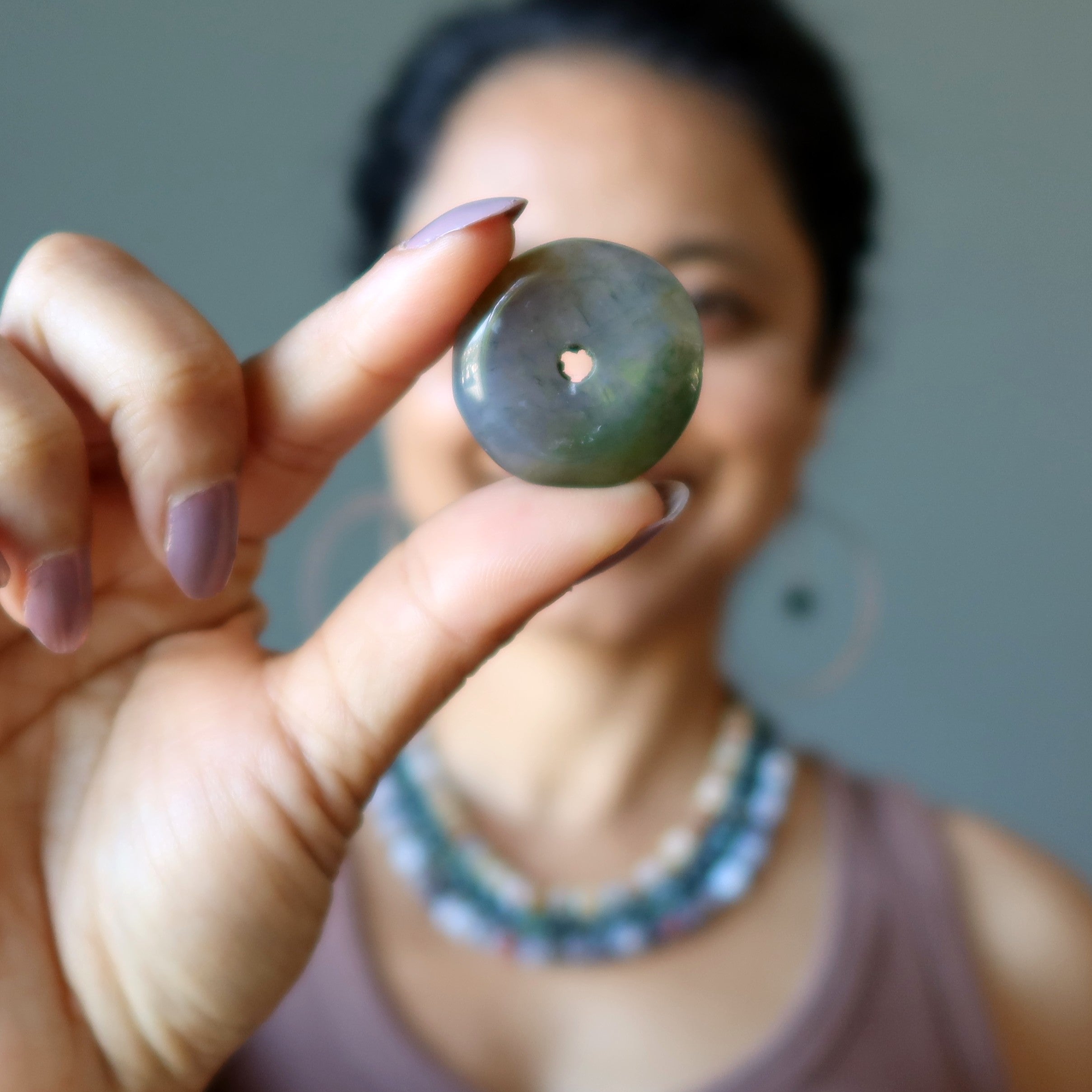 Moss Agate Gemstone Donut Pleasing Purple