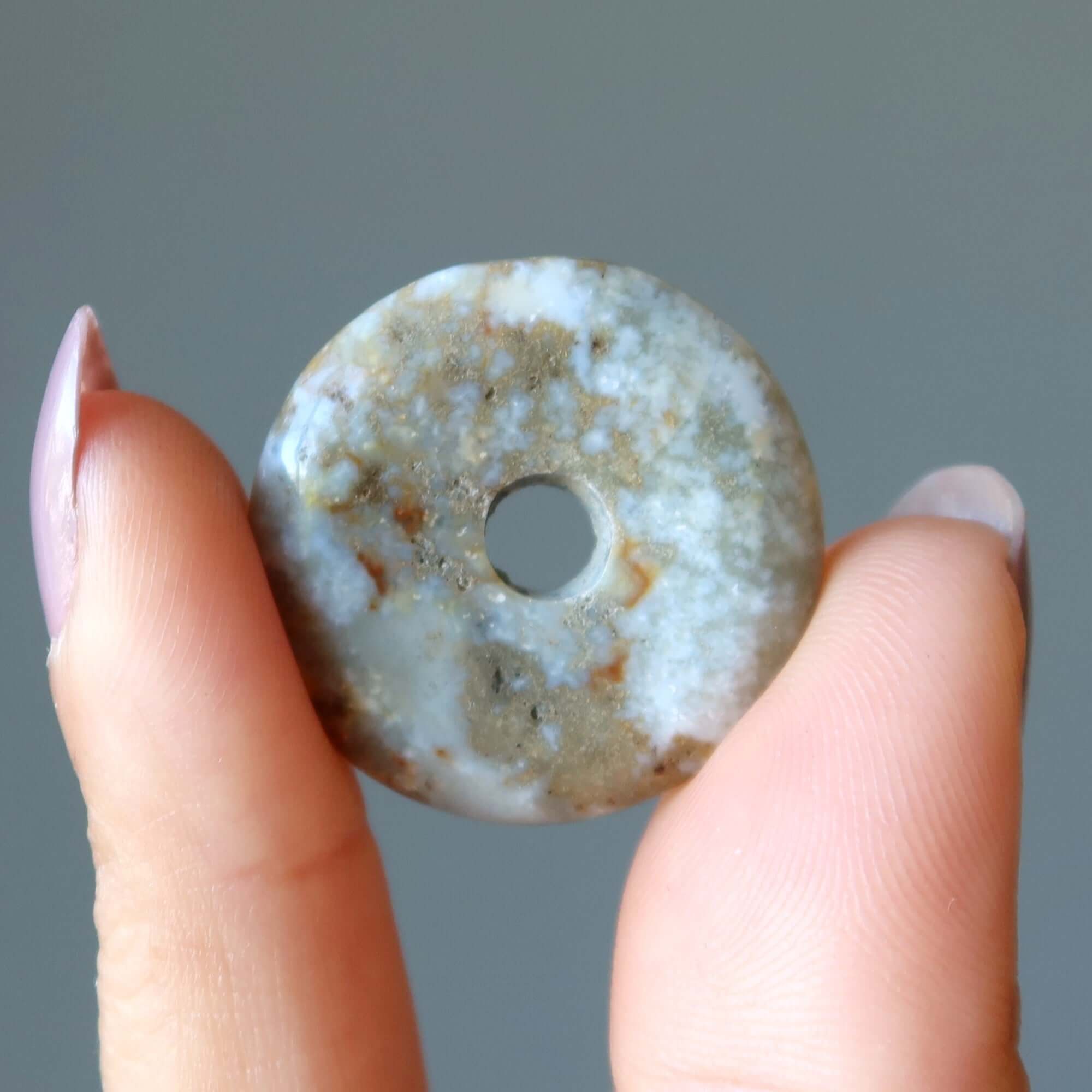 Green Agate Gemstone Donut Sage Spirit Pendant