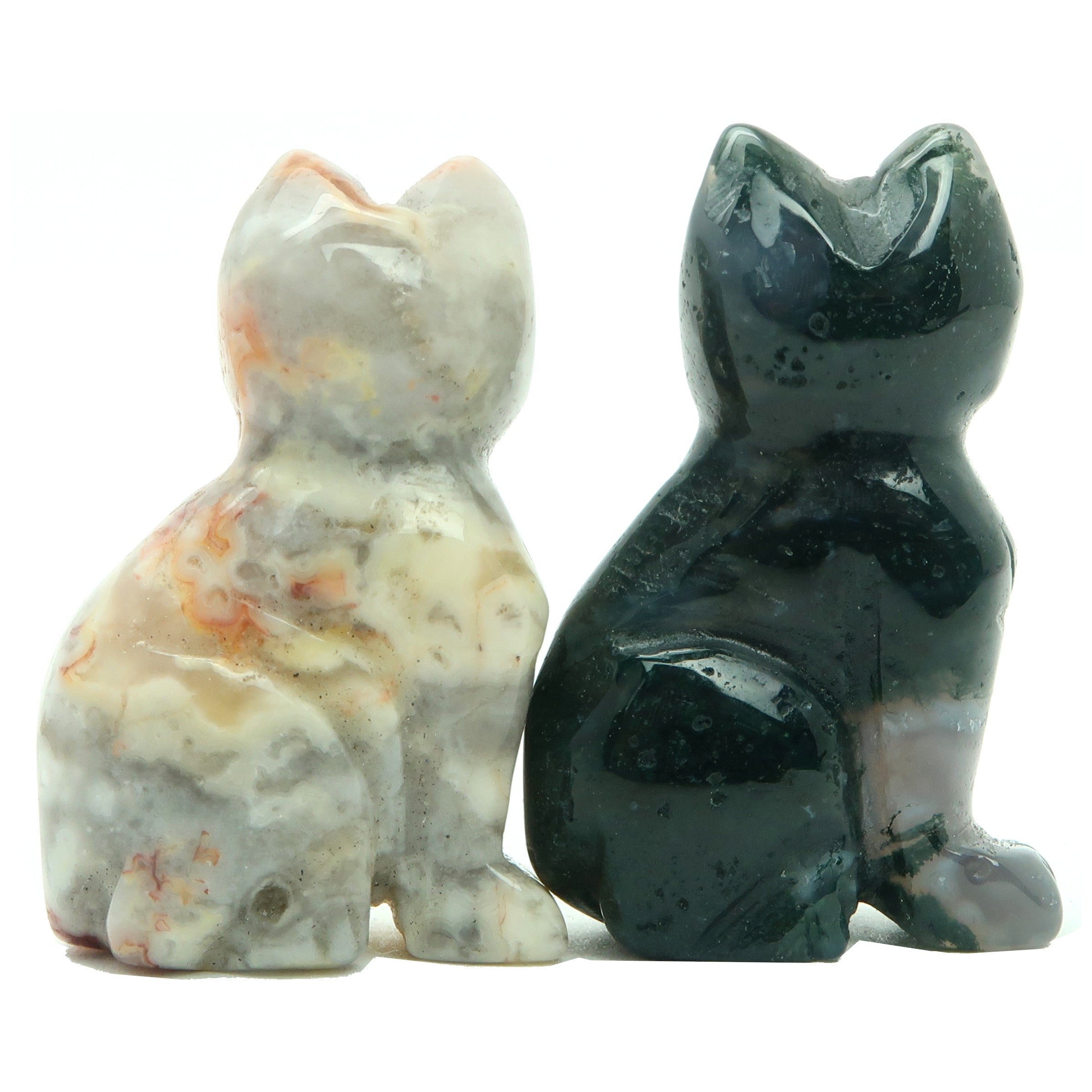 Chat Sert Dentelle Folle & Agate Mousse Verte Paire Pierre Animal Spirituel