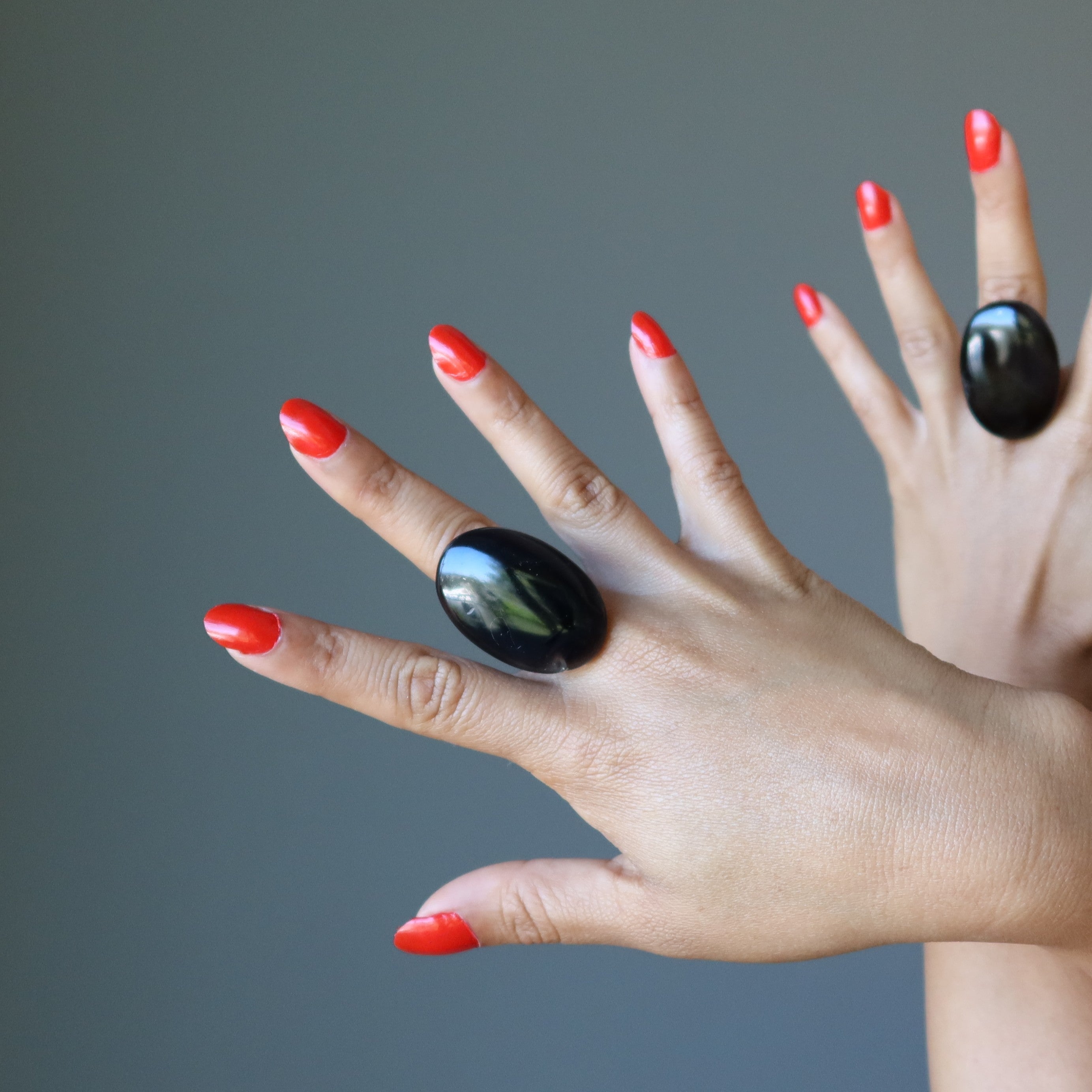 Bague Agate Noire Pierre de Pouvoir Maîtresse Bronze Ajustable