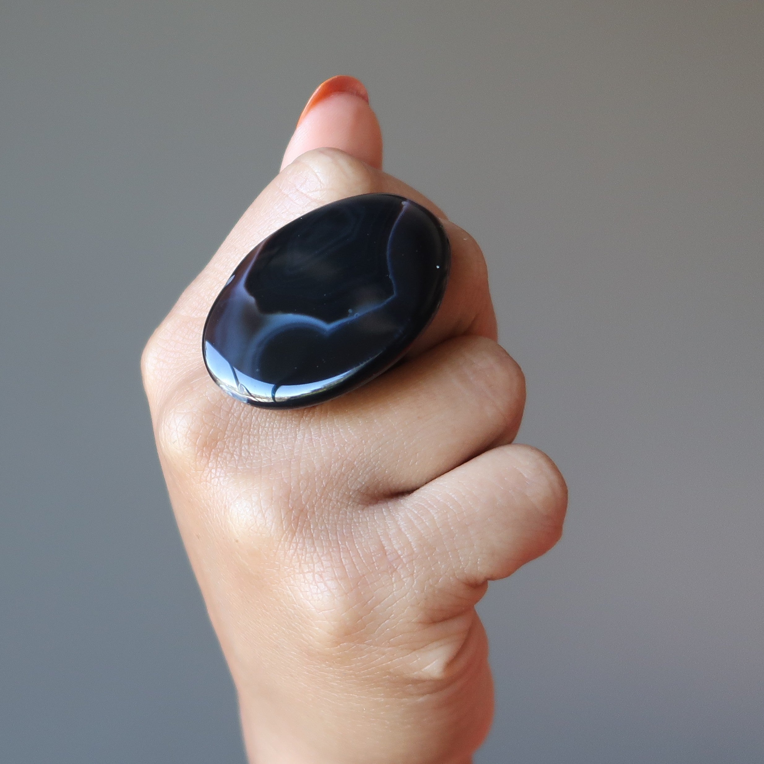 Bague Agate Noire Pierre de Pouvoir Maîtresse Bronze Ajustable